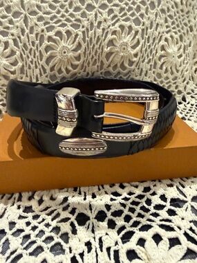 Brighton Black Leather Belt with Silver Buckle